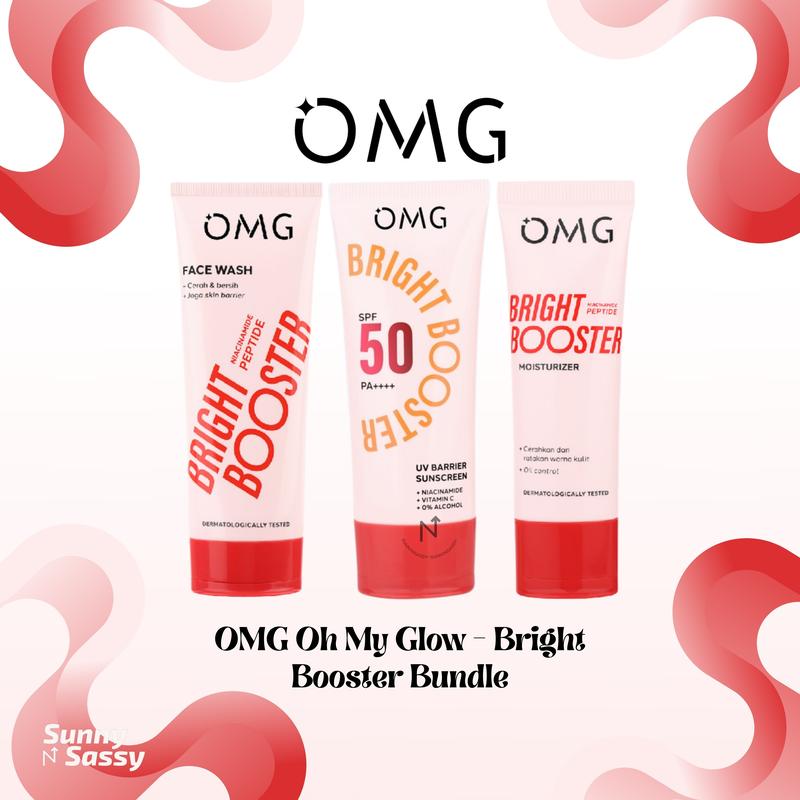 OMG Oh My Glow - Bright Booster Glow Kit Paket Perawatan Wajah untuk Kulit Tampak Glowing, Mencerahkan, Tampak Sehat, Menjaga Skin Barrier, Mengandung Niacinamide , Peptide, Vitamin C - Sabun Pembersih Wajah, Moisturizer, Sunscreen 0