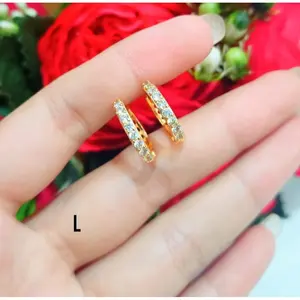 Anting jepit titanium permata baris satu Gold anti luntur anti karat TERLARIS