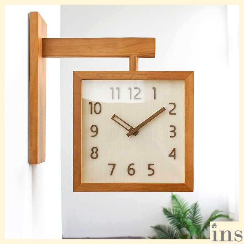 Product Introduction of Jam Dinding Kayu Dua Sisi, Gaya Vintaj Jepun Minimalis Ins, Warna Kayu Pepejal, Sesuai untuk Ruang Tamu Senyap, Sudut Rumah, Dua Sisi, dengan Rekaan Jam very silent white 2