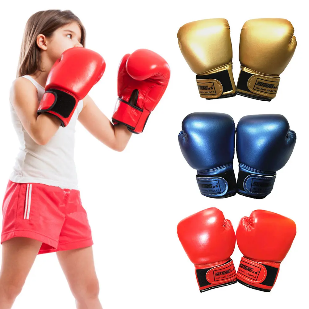 1Pair Kids Boxing Training Fighting Gloves PU Leather Breathable Muay Thai Sparring Punching Karate Kickboxing Professional Gloves #461326