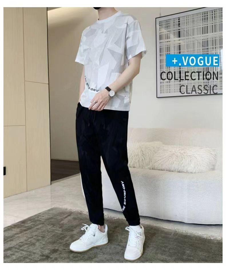 Product Introduction of Wolf Warrior Family Summer Ice Silk Casual Set Men's Short Sleeve T-Shirt Trendy Stylish Sportswear Shorts Two-Piece Set Sneakers 33