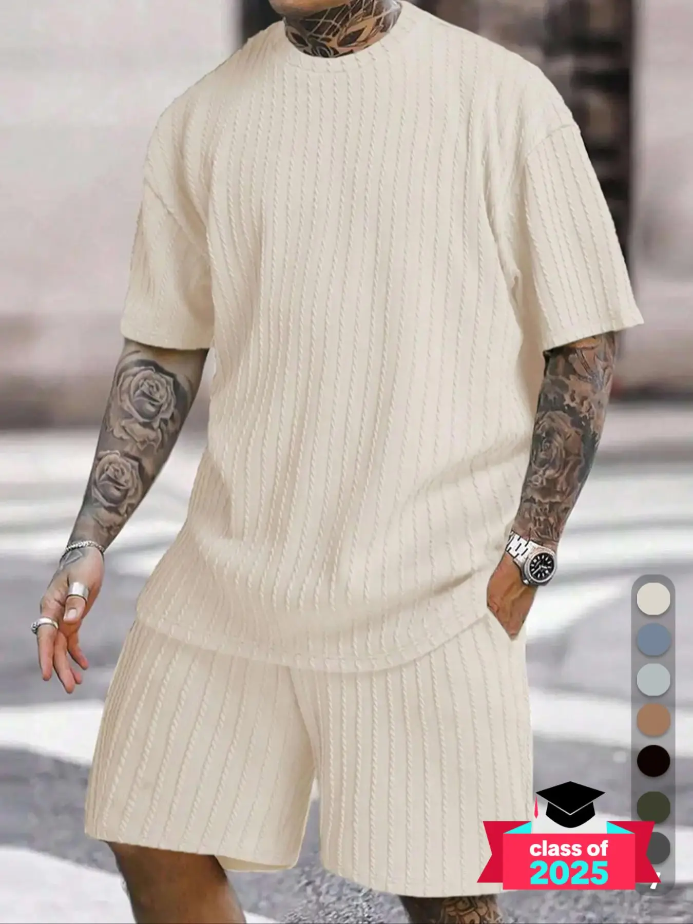 Two-piece Set Men's Solid Tee & Shorts Set, Summer Clothes, Menswear, Loose Crew Neck Top & Pocket Shorts, Men Going Out Outfits, Summer Outfit, Co Ords for Men, Everyday Outfits, Summer 2025 Outfits