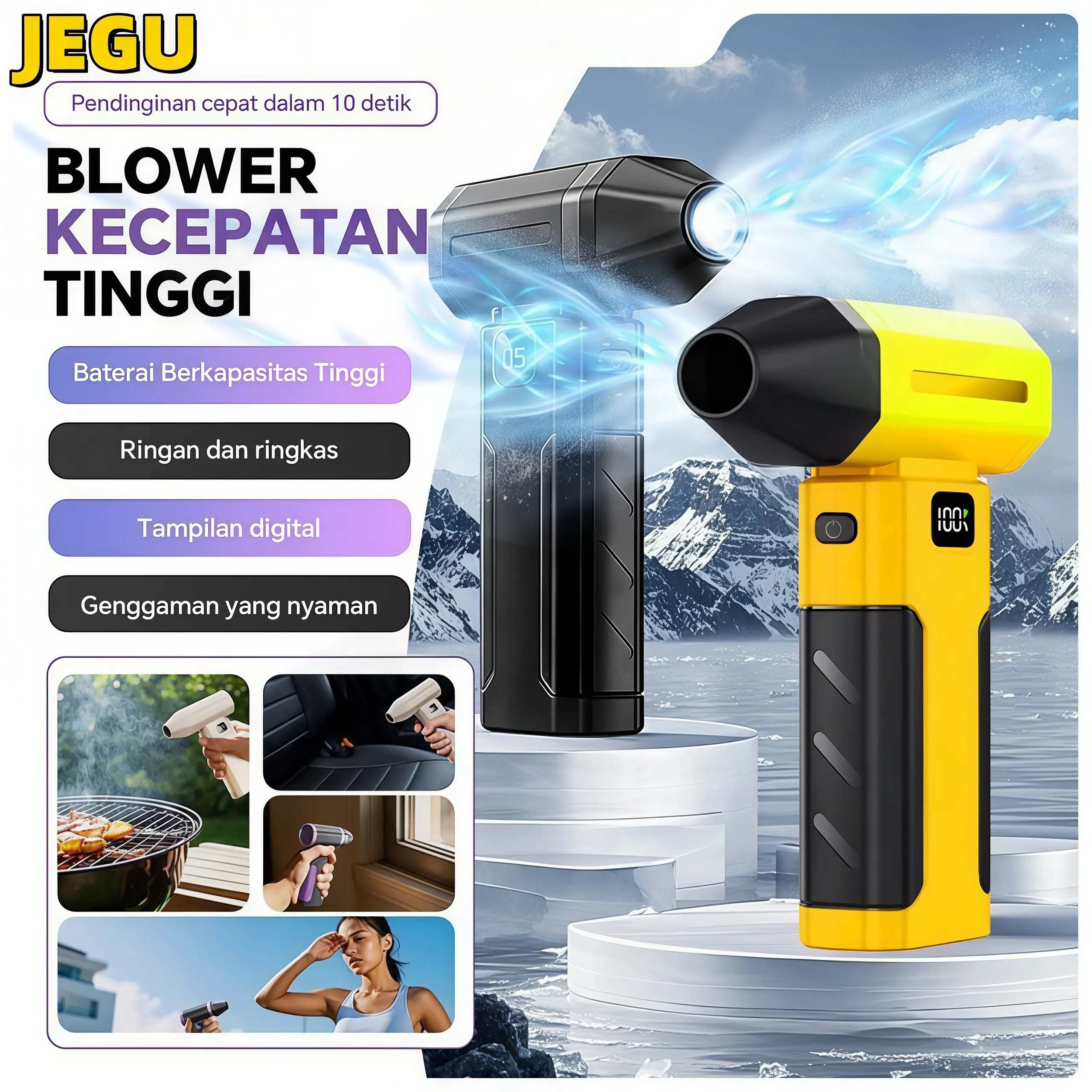 Mini Jet Fan Turbo 5 Gear Adjustable 130000RPM 53m/s Alat Pembersih Mobil & Komputer Kualitas Terbaik Garansi 2 Tahun Car