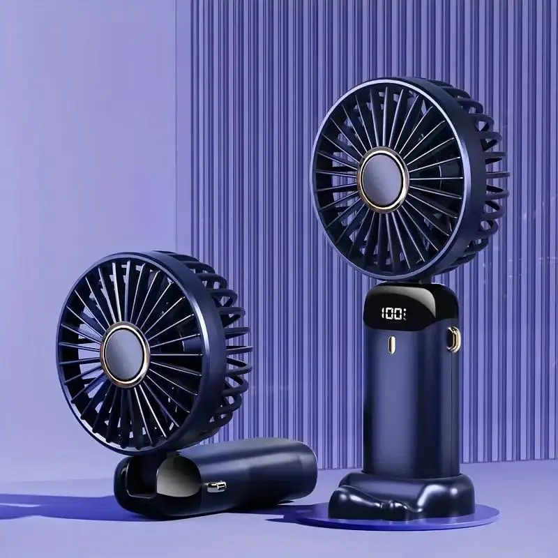 Portable Handheld Fan, 5 Speed Adjustable Portable Cooling Fan, USB Charging Folding Mini Personal Fan with Digital Display for Home Office