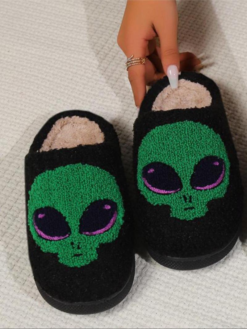 Product Introduction of Women's Cute Cartoon Alien Pattern Plush Slippers, 1 Pair Casual Soft Comfortable Home Slippers, Warm Slippers for Indoor & Outdoor Use for All Seasons 14