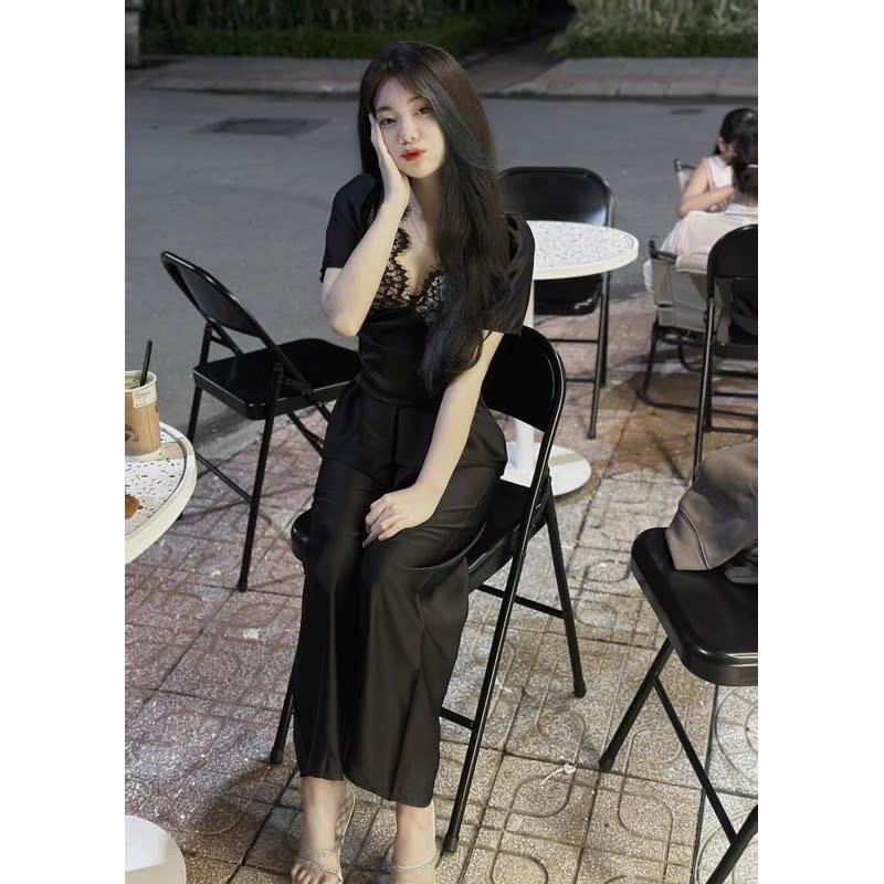 Sét Cúp Ngực Phối Ren,Tay Ngắn Xinh, Quần Lụa Nữ váy  body vaynoel Women Voi 4