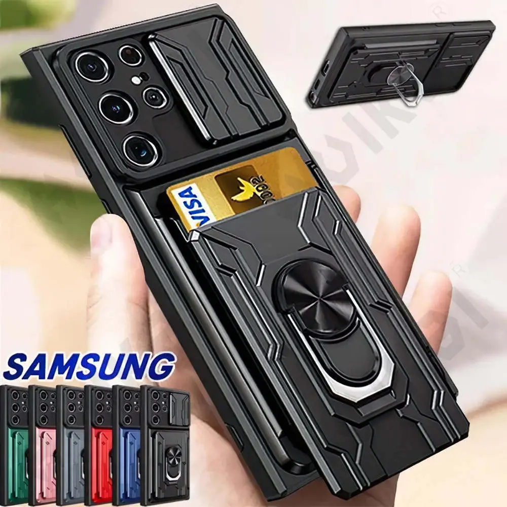 Vỏ máy ảnh được dùng cho Samsung Galaxy S23, S22, S21, Ultra Plus, S20 FE, A34, A54, A24, A53, A14, A13, 4G, 5G, nắp trượt 360 °, ngăn đựng thẻ