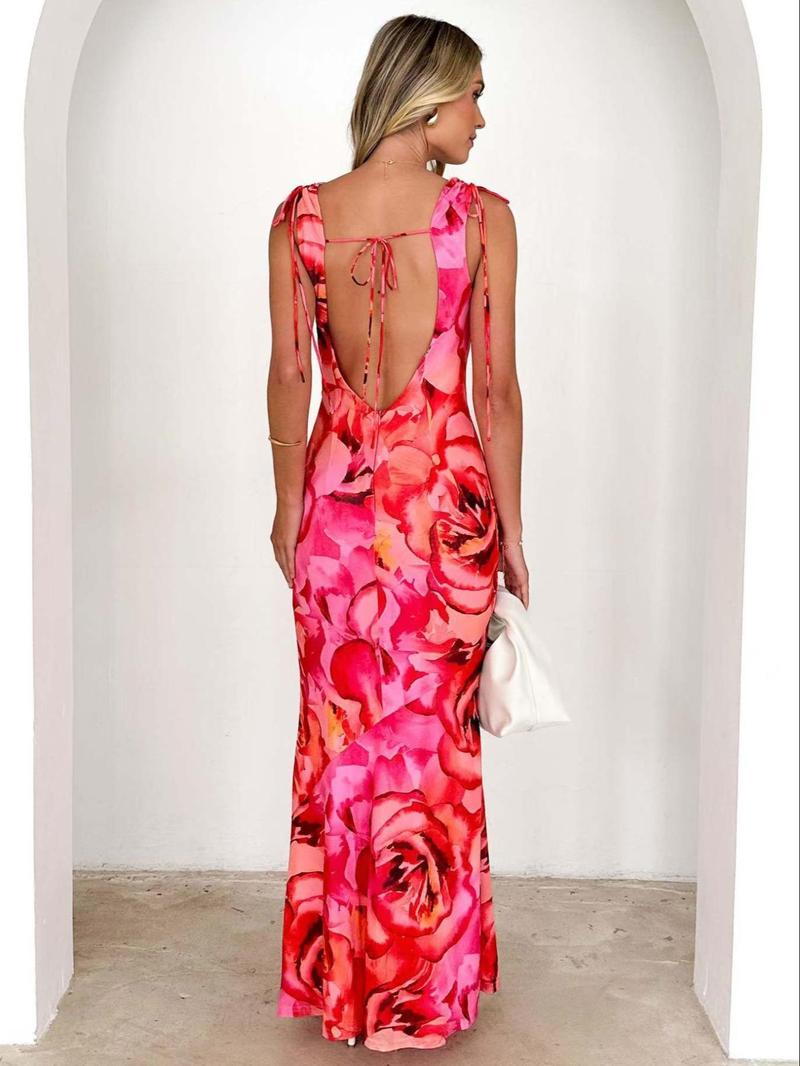 Product Introduction of Women's All Over Floral Print  Tank Dress, Elegant Sleeveless V Neck Maxi Dress for Party Holiday Wedding Guest, Ladies Clothes for Summer 2