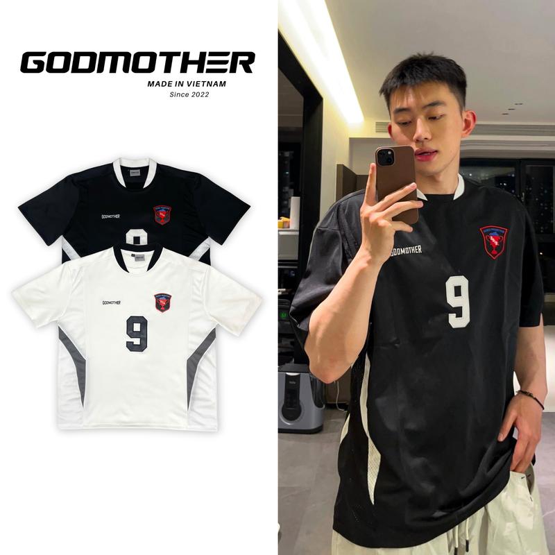 Áo Thun Jersey Số 9 GODMOTHER Áo Thun Thể Thao Thêu Đắp Da Nổi Nam Nữ Unisex Streetwear Năng Động