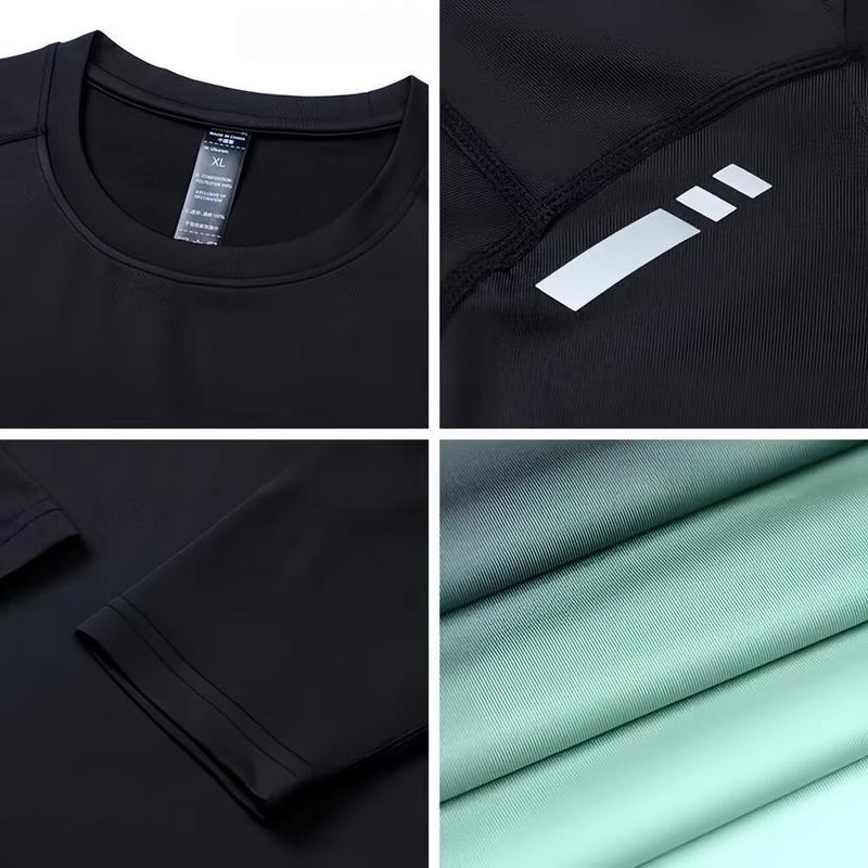 Product Introduction of 2025 Summer Men's Sports Long Sleeve Tshirts Quick-dry Breathable Gym T-shirt&shorts Running Fitness Training Running Tops Green\ Light Grey\ Blue\ Red 4