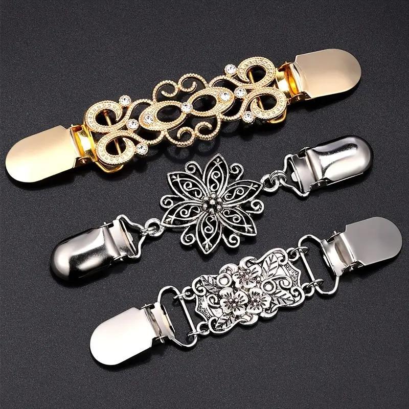 Vintage Sweater Shawl Clips, 3pcs/set Retro Sweater Cardigan Collar Clips, Shirts Dresses Brooch Clips For Women And Girls Wearing 2