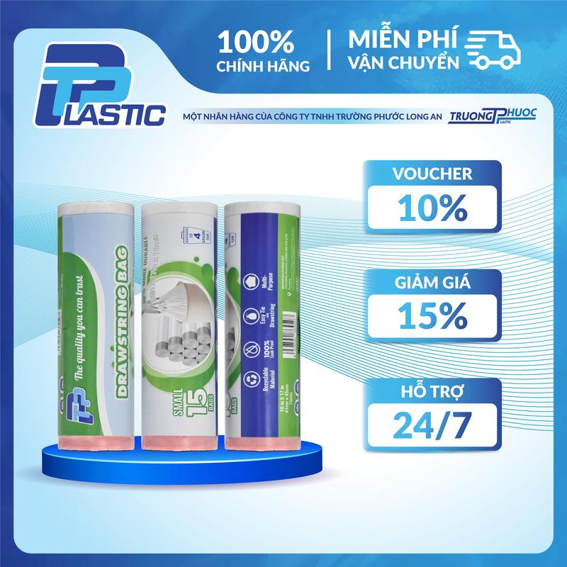 Túi PP Nhựa - Cuộn 15 Túi đựng rác có dây rút TP Plastic 1