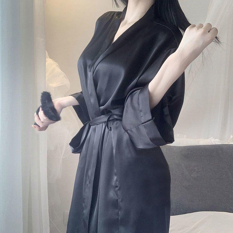 Product Introduction of Bathrobe Women's Summer Thin Ice Silk Robe New Style White Silk Fashion Pajamas Japanese Kimono Spring and Autumn Womenswear Gowns 8