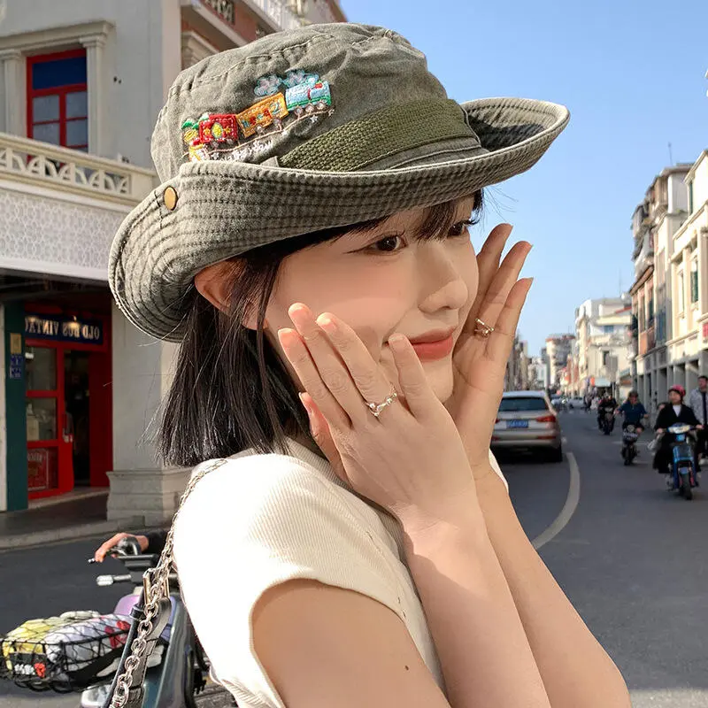 Washed to make old fisherman's hat women's summer sunshade sunblock Western cowboy hat outdoor camping hiking hat Sun hat