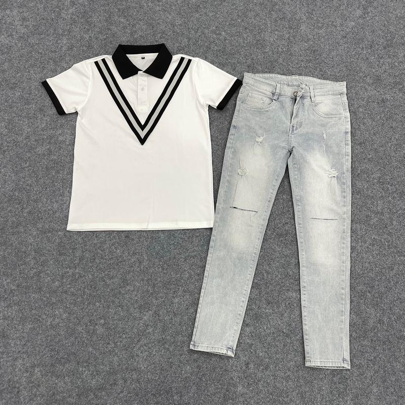  Combo áo polo v trắng phối quần jean nam 1991 cho anh trai Menswear 