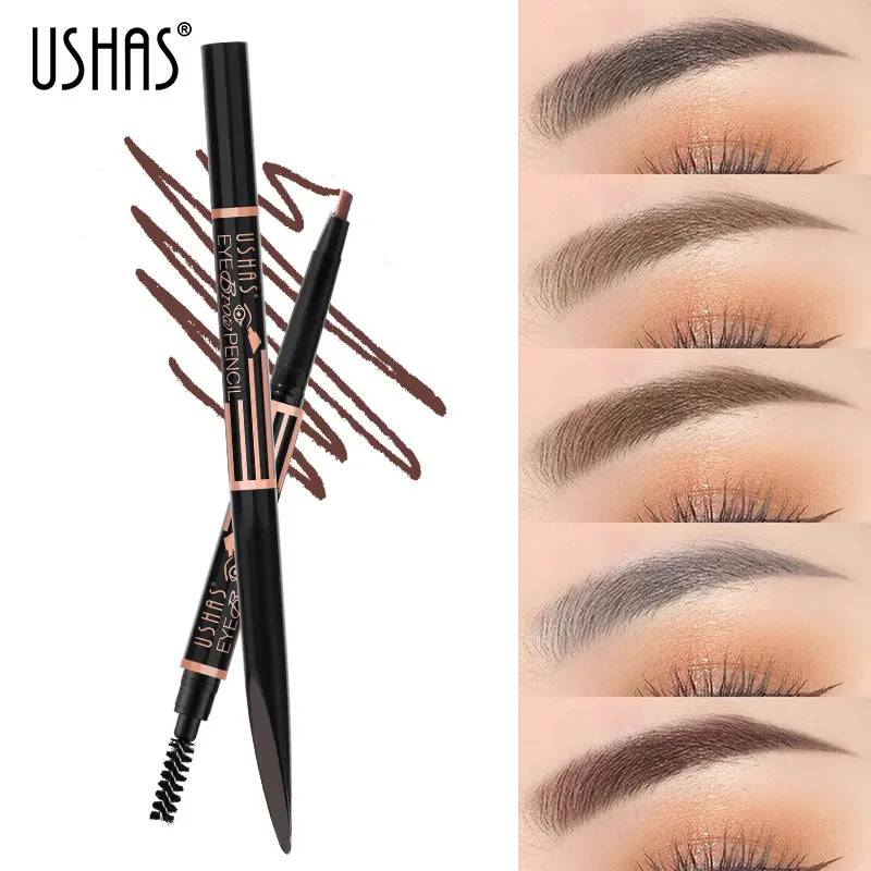 USHAS European and American In-stock 6-color Multi-functional Smudge-proof Waterproof Sweat-proof Eyebrow Pencil Eyeshadow Pen Eyebrow Brush Wholesale