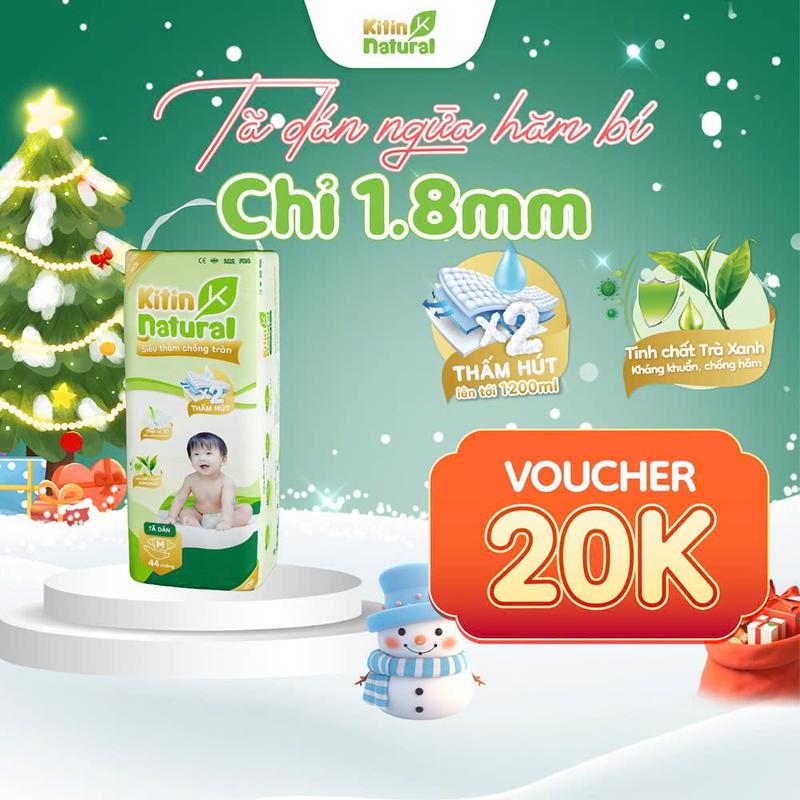 [TẶNG QUÀ XƯƠNG RỒNG NHẢY MÚA/ NƯỚC GIẶT]  Khi mua Combo 4 bịch tã bỉm Kitin Natural mỏng nhẹ, thấm hút tốt, đủ size tã dán tã quần