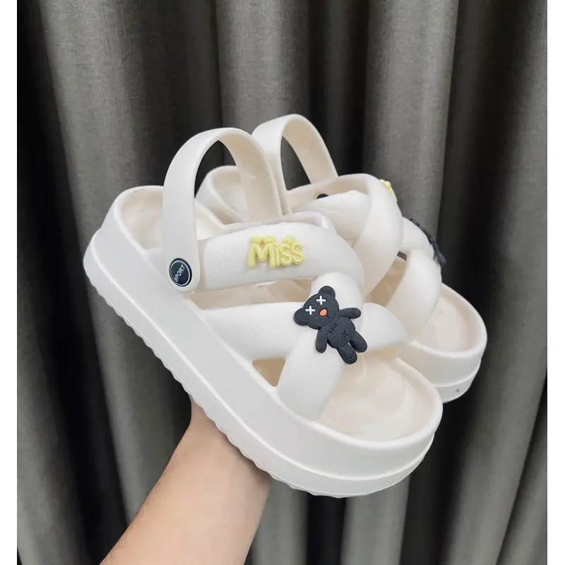 Dép Sandal gắn sticker HÌNH CÚN MÈO chất eva siêu bền nâng 5cm chiều cao 3