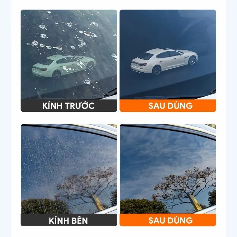 Chai xịt tẩy màng dầu, vết ố bẩn trên kính ô tô, gương chiếu hậu - Tặng 1 bọt biển 2