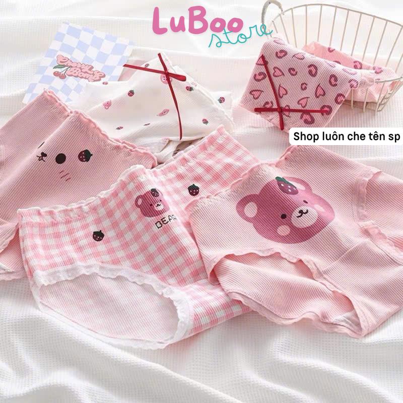 (Che tên sp) Combo 5, 10 Quần Lót Gấu dâu Cotton Thun Tăm Thấm Hút Mồ Hôi Đáy 2 Lớp Kháng Khuẩn 35-62KG QL2512
