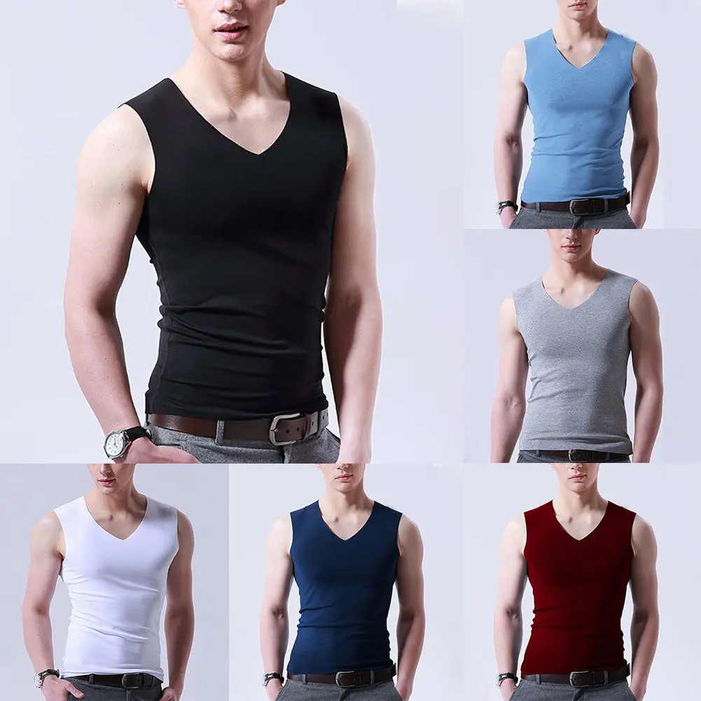 Áo Vest Không Tay Lụa Lạnh Cho Nam, Áo Ba Lỗ Cổ Chữ V, Đồ Lót, Áo Lót, Áo Thun Cơ Bắp, [Còn Hàng]
