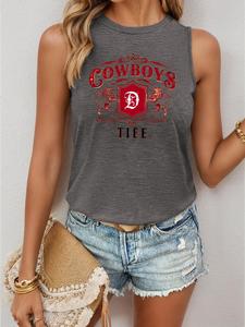 ImprinTee Women's Lion Letter Print Round Neck Tank Top, Street Fashion Casual Sleeveless Top for Daily Outdoor Wear, Ladies Clothes for Summer