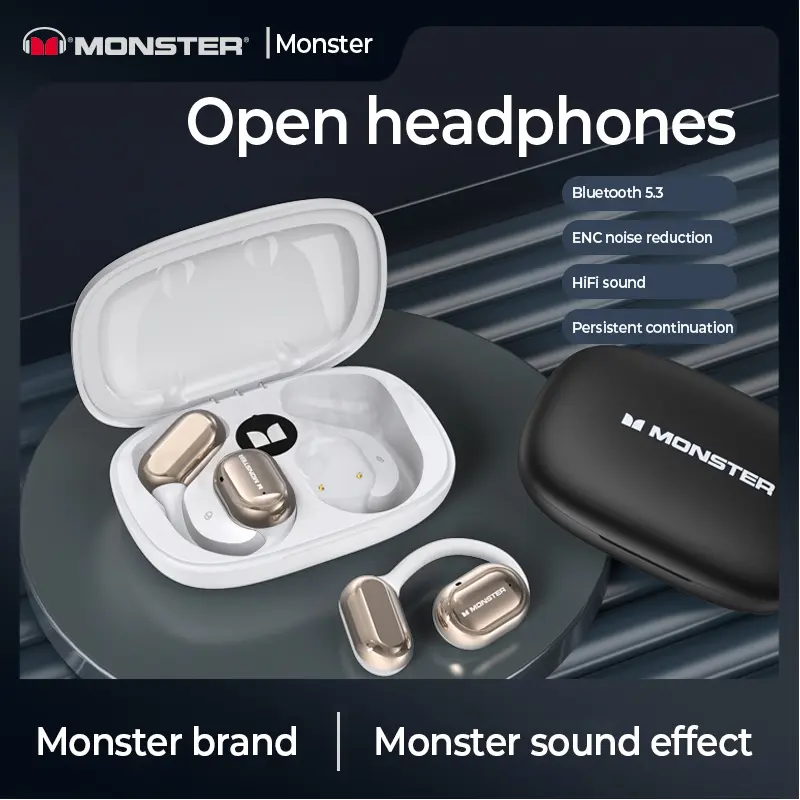 【COD】Monster AC100/MH22156 Wireless Headset Bluetooth 5.3 OWS Waterproof Sport Earphone Noise Reduction HiFi Stereo Sound With Mic Headphone Earphones
