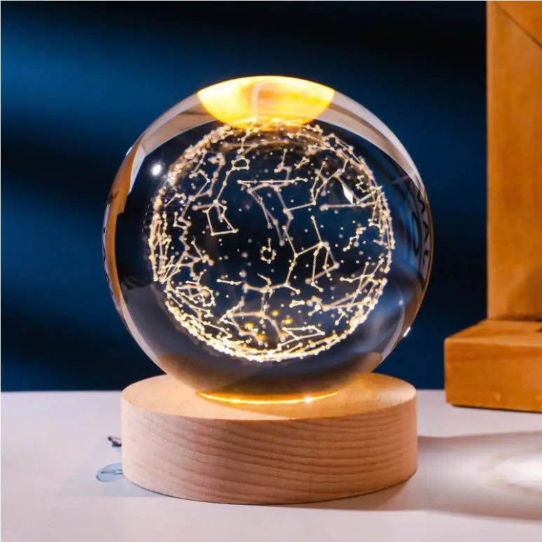Đèn trang trí chủ đề vũ trụ và hành tinh pha lê 3D, kích thước 6cm-8cm-10cm 8
