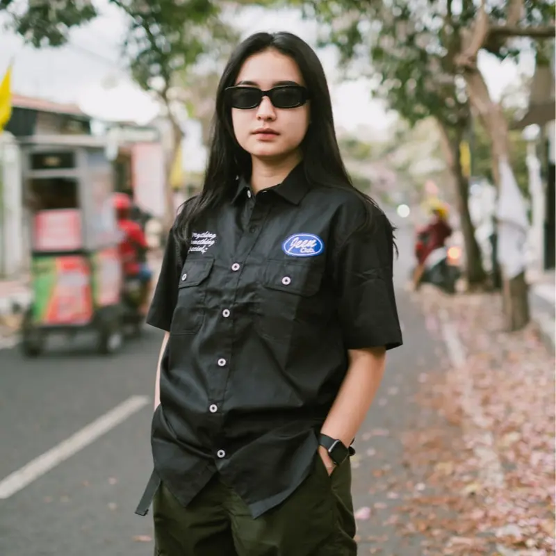 JEEN ORIGINAL - Kemeja Workshirt Lengan Pendek Full Bordir Casual Atasan Baju Cowok 6