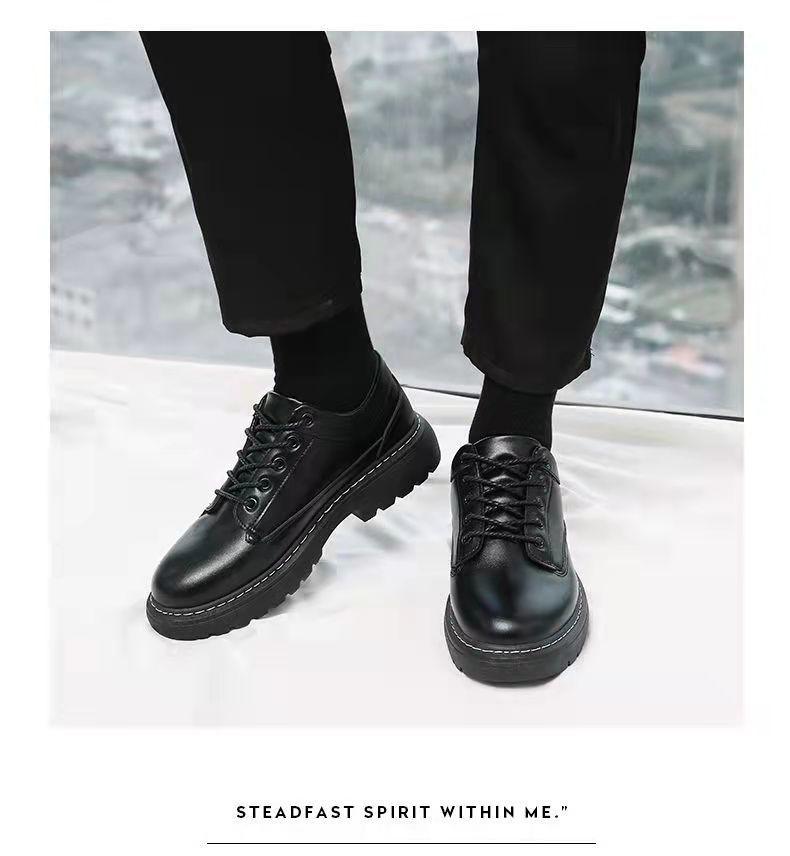 Product Introduction of Leather shoes men's all-match casual height increasing insole shoes men's black student youth leather shoes 6