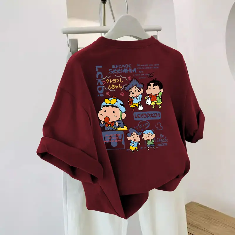 100% Cotton Short Sleeve Personality Cute Anime Cute Funny Loose Print T-Shirt Schoolgirl Oversize Top Unisex