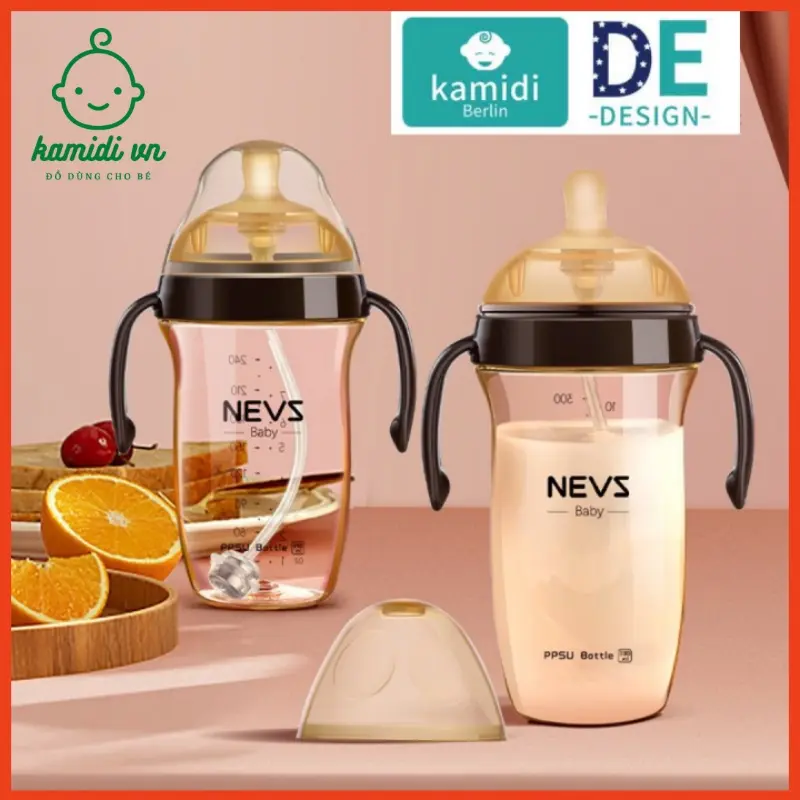 CHÍNH HÃNGBình sữa Kamidi NEVS cao cấp kết hợp núm sữa silicon siêu mềm như tâm hồn mẹ 240ml và 300ml