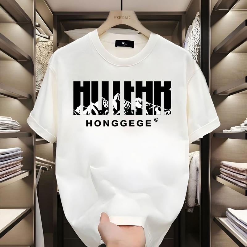 Product Introduction of Áo Thun Ngắn Tay Dáng Rộng Thường Ngày 100% Cotton, In Chữ Và Núi, Dành Cho Nam 1