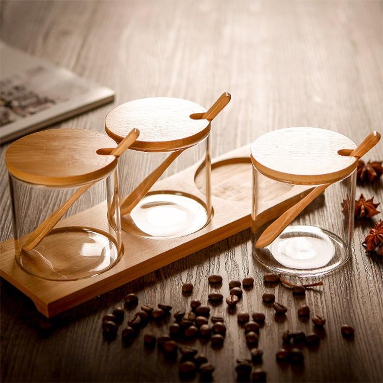 ASHOME TEMPAT BUMBU SET ISI 3 PCS - TEMPAT GULA GARAM MERICA 3 JAR - TOPLES BUMBU MURAH TIGA JAR BAHAN KACA - SEASONING JAR SET - TOPLES BUMBU TAHAN PANAS ELEGANT MEWAH DENGAN KOMBINASI KA 2