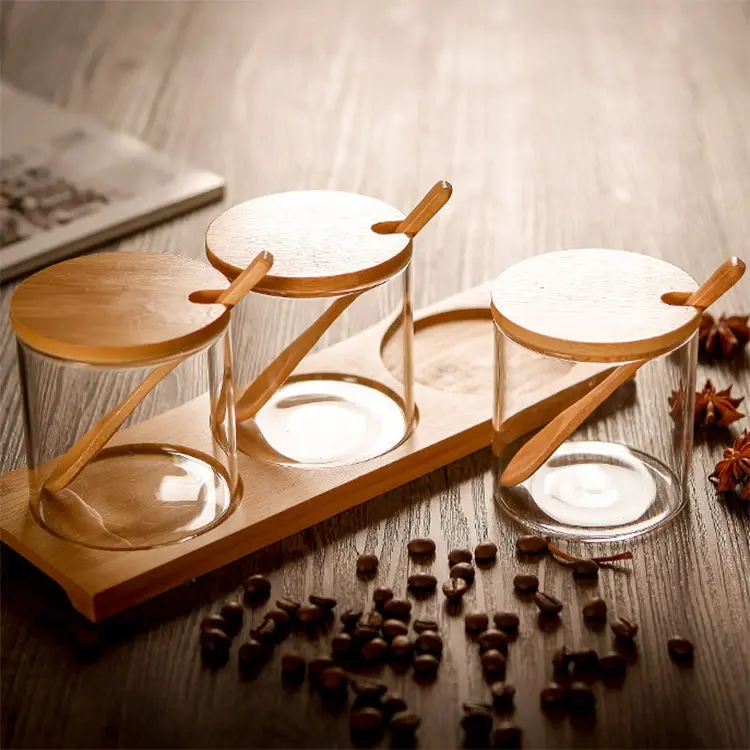 ASHOME TEMPAT BUMBU SET ISI 3 PCS - TEMPAT GULA GARAM MERICA 3 JAR - TOPLES BUMBU MURAH TIGA JAR BAHAN KACA - SEASONING JAR SET - TOPLES BUMBU TAHAN PANAS ELEGANT MEWAH DENGAN KOMBINASI KA 2
