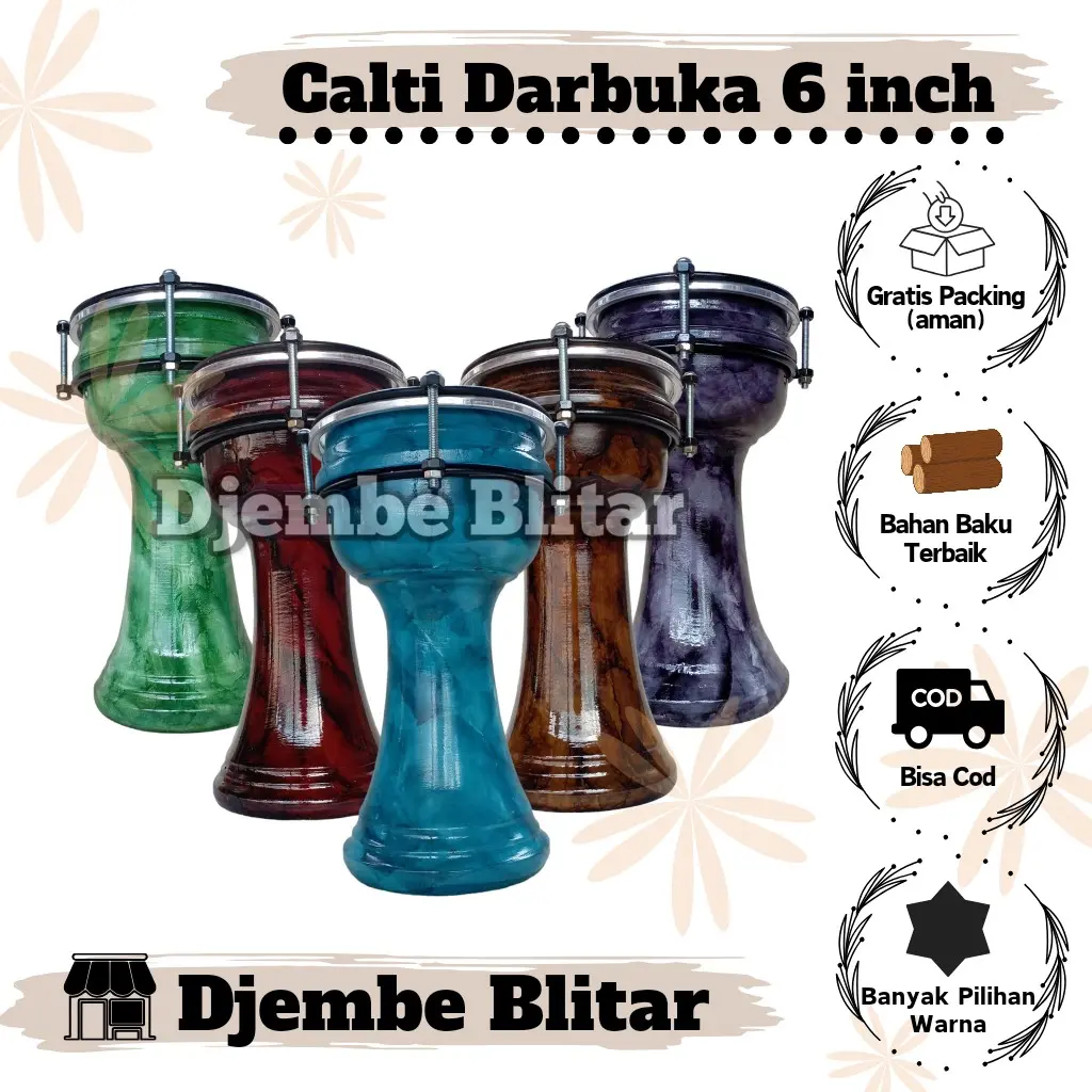 Calti Darbuka Termurah 6 inch Dumbuk Mika Kendang Anak Mainan Anak Kayu Alat Musik Tradisional Jimbe Gendang Terbang Tradisional Sholawat Hadroh