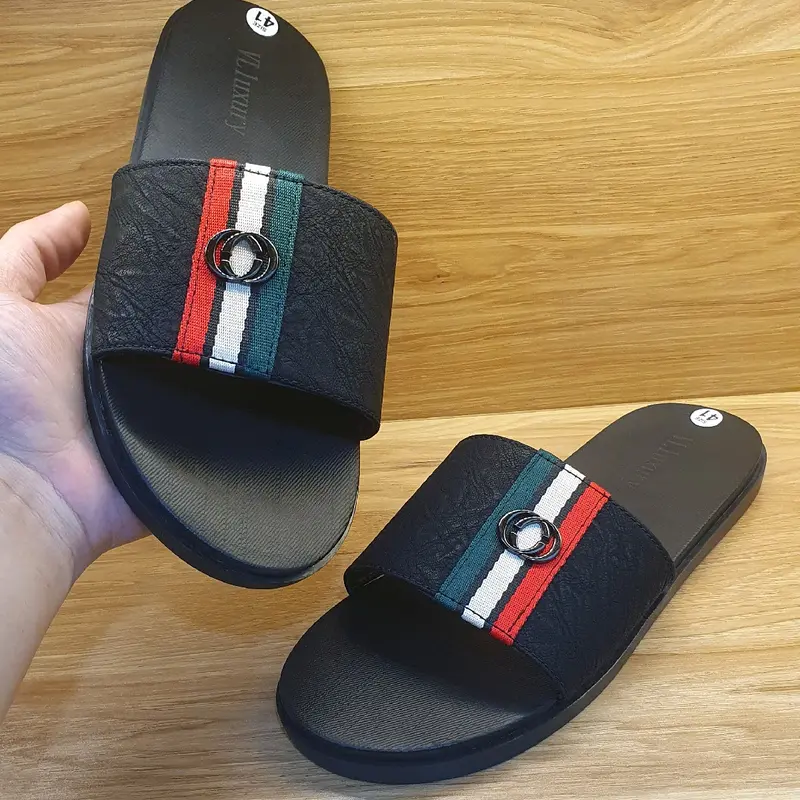 dép nam  GC3 Slipper Nhung Len Nam Đồng Đồng đế cao su non êm mềm mại - Đế Bằng, quai da sít cao cấp DéP dép  sọc depnam  chat dép  đi slipperyt đẹp 1