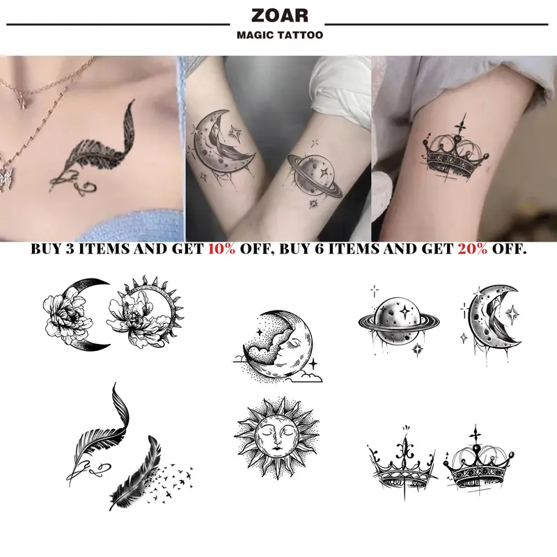 ZOAR-BY22 Stiker Tato Temporary Semi Permanen【gaya INS】 Tahan lama Tattoo menempel dekorasi seni untuk pria dan wanita 0