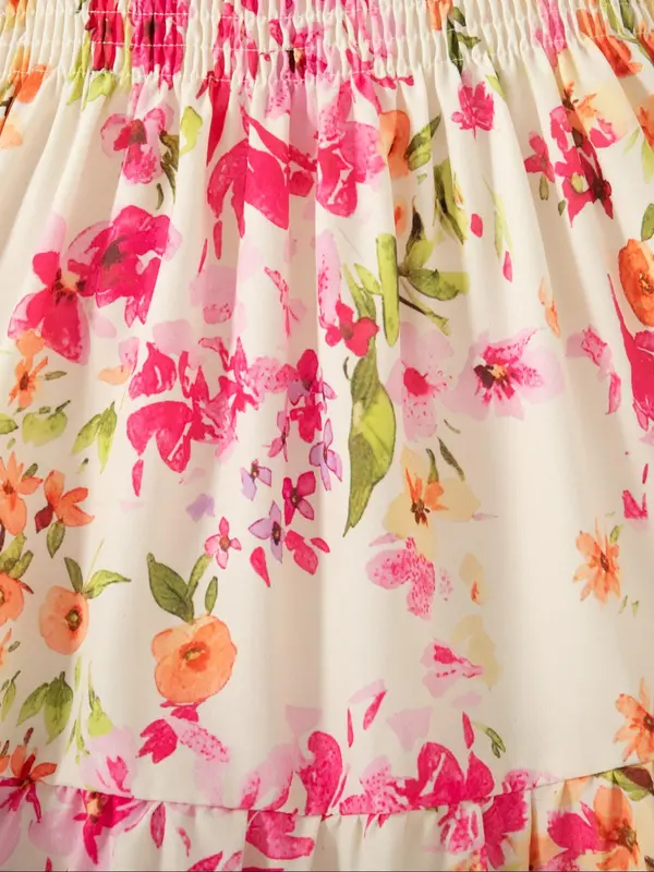 Girl's Floral Print Flounce Sleeve Dress, Casual Short Sleeve A Line Dress for Summer, Kids Clothes for Daily Wear 4
