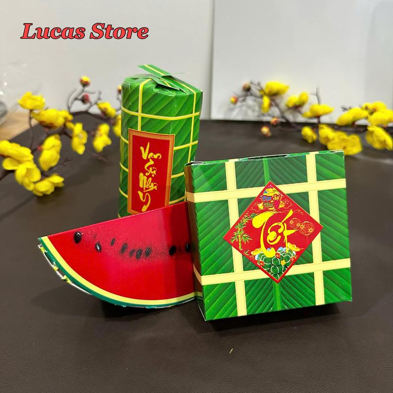 Mô Hình Bánh Trưng, Bánh Tét, Dưa Hấu Trang Trí Ngày Tết Cổ Truyền -Hộp Giấy Gấp Decor Trang Trí Tết