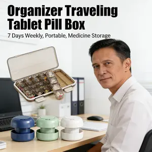 Kotak Obat Travel 7 Hari - Tempat Pil Portable, Organizer Obat Mingguan, Kotak Penyimpanan Obat Anti Bocor, Pembagi Obat Dengan Pemutar Pill, Praktis untuk Perjalanan