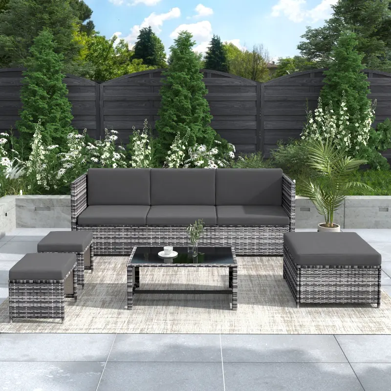 All-Weather Rattan Outdoor Furniture Set - Silver Wicker Sectional Sofa with Coffee Table & Machine-Washable Cushions, Patio Conversation Set for Garden, Balcony or Deck Couches 2