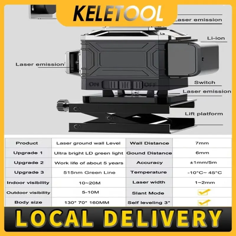 laser level 16 line 4d laser bangunan laser waterpass meteran laser digital Mesin Self laser leveling multifungsi laser tukang bangunan keramik Sinar Hijau dengan Remote Tripod Panjang Alat pembuat garis laser 5