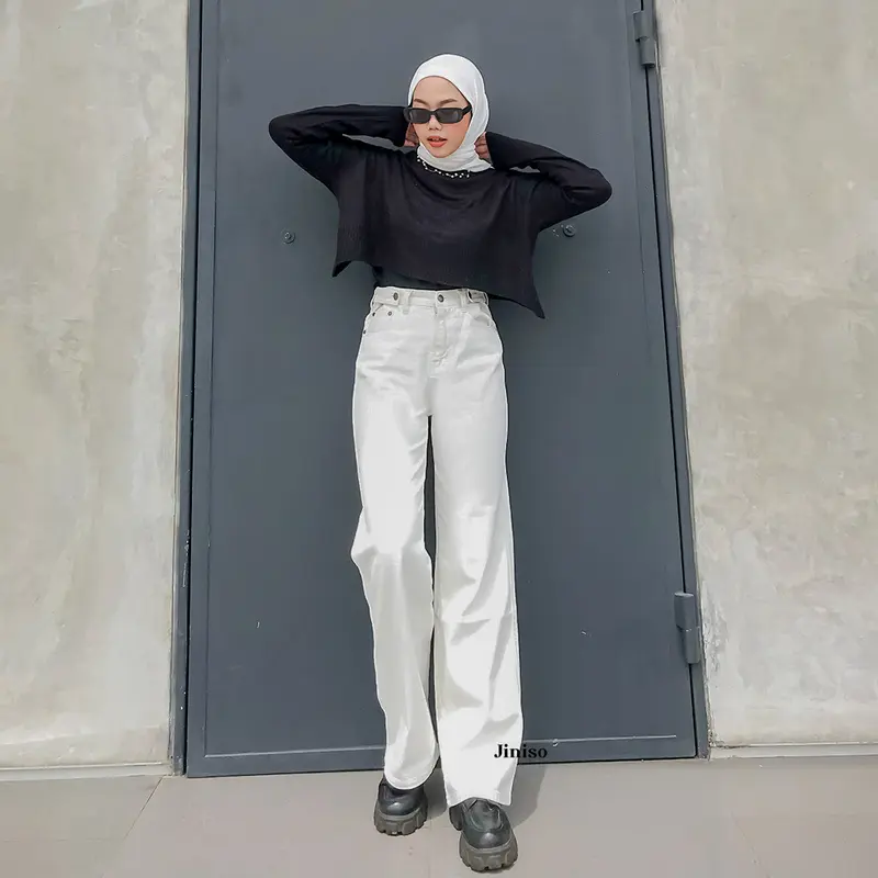 JINISO UNDER AGE - 442 Adjustable Baggy Highwaist Celana Jeans Wanita Warna Khaki 5
