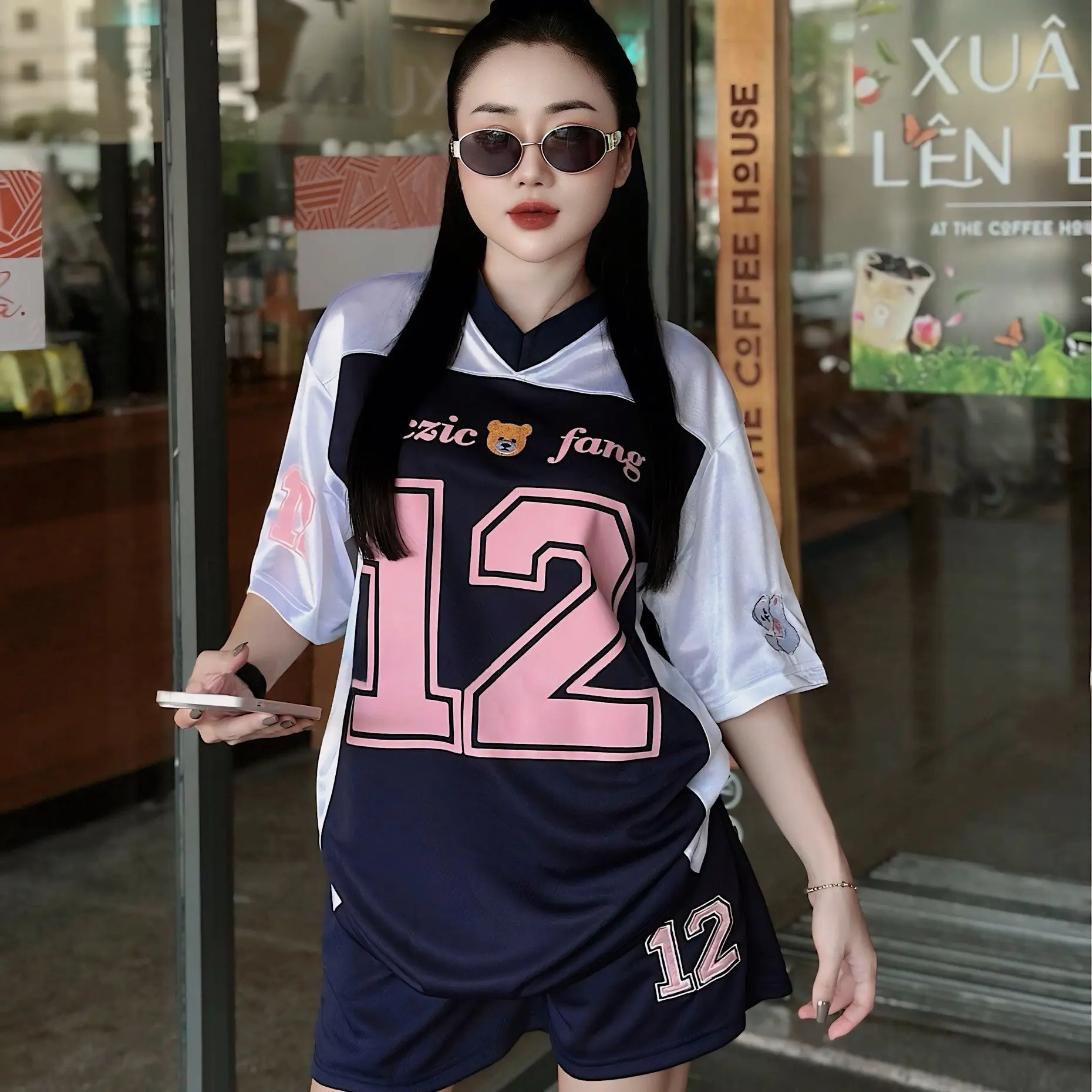 Bộ quần áo thể thao nữ size từ 40 tới 55kg, chất thông hơi thoáng mát hình in sắc nét Sport Tập Thể Dục Chạy Bộ