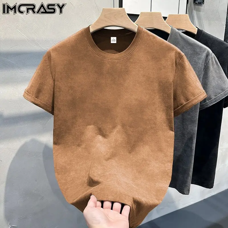 Da Lộn Mùa hè, Xu hướng mới, Dành cho nam và nữ, Phong cách Hàn Quốc, Màu Trơn Dáng Rộng rãi, Cổ tròn, Áo tay lửng Quần áo hàng đầu, 2024imcrasy