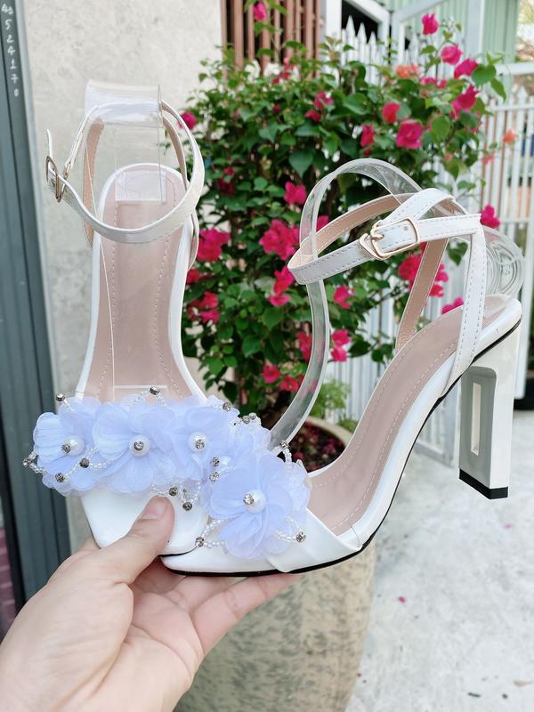 SANDAL NƠ GẮN NGỌC 9.5 PHÂN TRẮNG Nữ DéP Shoes GiàY