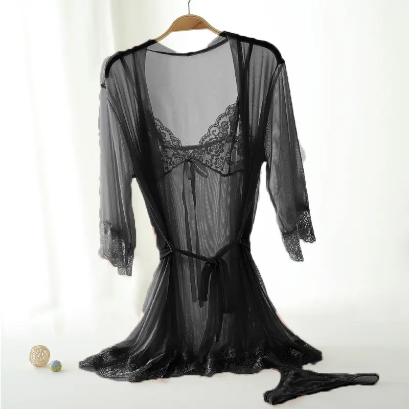 [Trend] Lingerie Setelan Jubah Wanita + Celana Dalam Berenda Set Gaun Malam Dress Tidur 1204 1