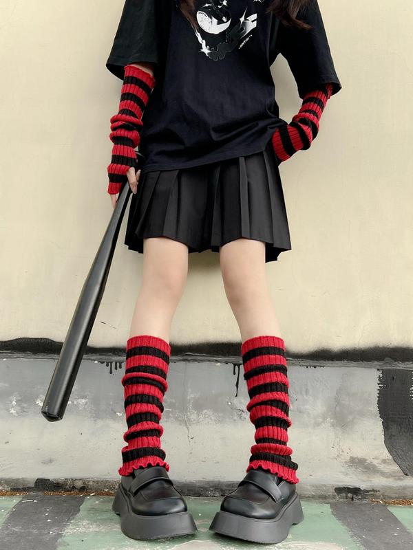 Women's Punk Style Colorblock Arm Sleeves & Leg Sleeves (1 Set), Cute Trendy Arm Sleeves & Leg Sleeves, Fashionable Clothes Accessories for Daily & Party Decoration 3