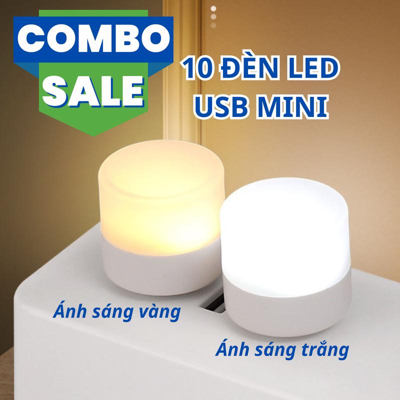 Combo 10 đèn led mini dùng cổng USB đùng đọc sách, đèn ngủ bảo vệ mắt gắn máy tính, củ sạc, thiết kế đơn giản tiện dụng Mobile